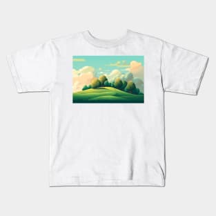 Abstract landscape with hills and trees and cloudy sky. Kids T-Shirt